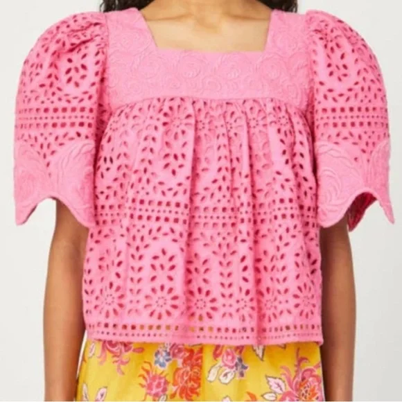 RHODE Mika eyelet blouse pink XS - Picture 1 of 14